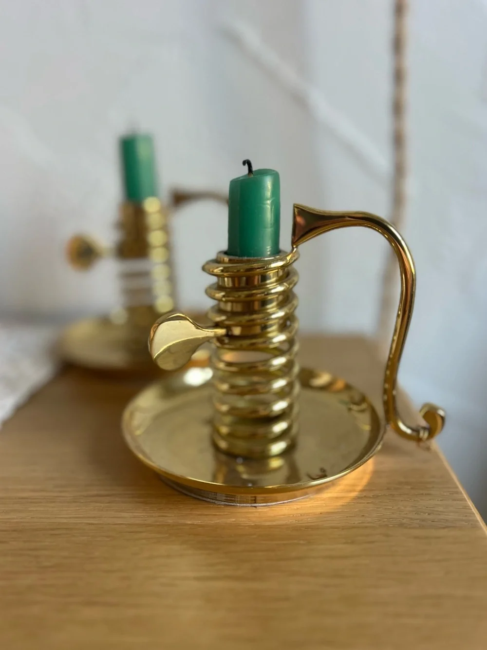 Vintage Gold Tone Coil Candlestick Holders Pair Design Chamberstick Candle
